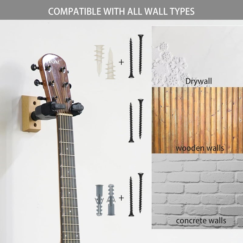 Sondery Guitar Hanger Wall Mount, Auto Lock and Adjustable Hook Holder for Acoustic and Electric Guitar, Ukulele, Bass, Banjo and Mandolin, NOT for Nitro Finish - Image 4